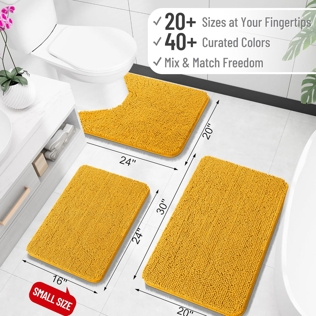 OLANLY Bathroom Runner Rugs - Soft Absorbent Chenille Bath Mats | Quick Dry, Machine Washable, 59x24 in Golden Yellow