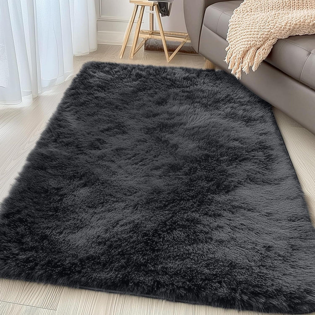 OLANLY 3x5 Soft Fluffy Shaggy Rug - Machine Washable Indoor Carpet for Living Room & Bedroom | Black