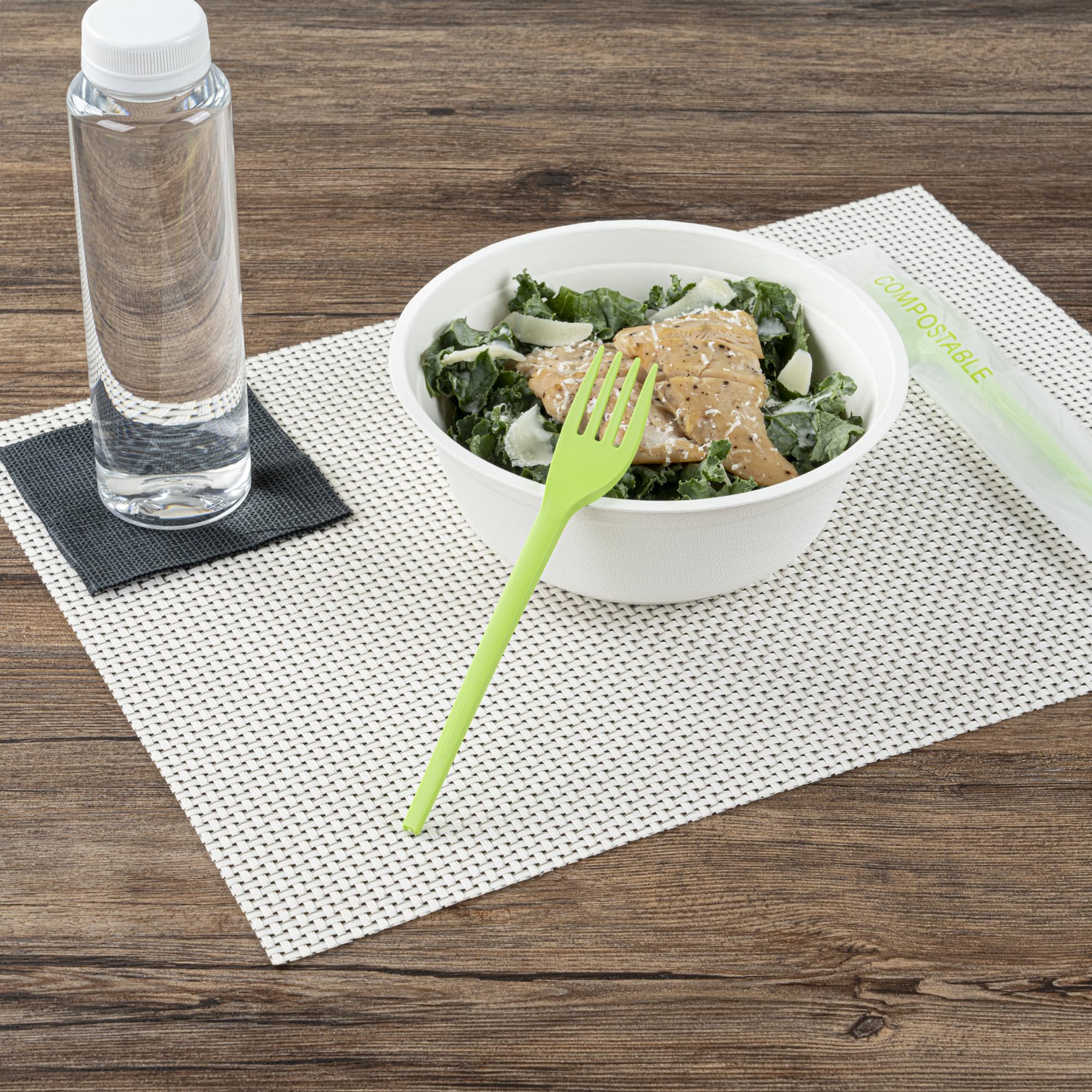 Restaurantware Basic Nature 6.5 Inch Forks 250 Disposable Fork - Individually Wrapped Durable Green CPLA Disposable Silverware Withstands Up To 180F Ideal For Large Events