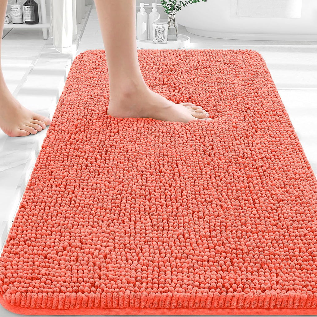 OLANLY Bath Rugs - Extra Soft Chenille | Quick-Dry, Machine Washable | 30x20 Coral Floor Mat