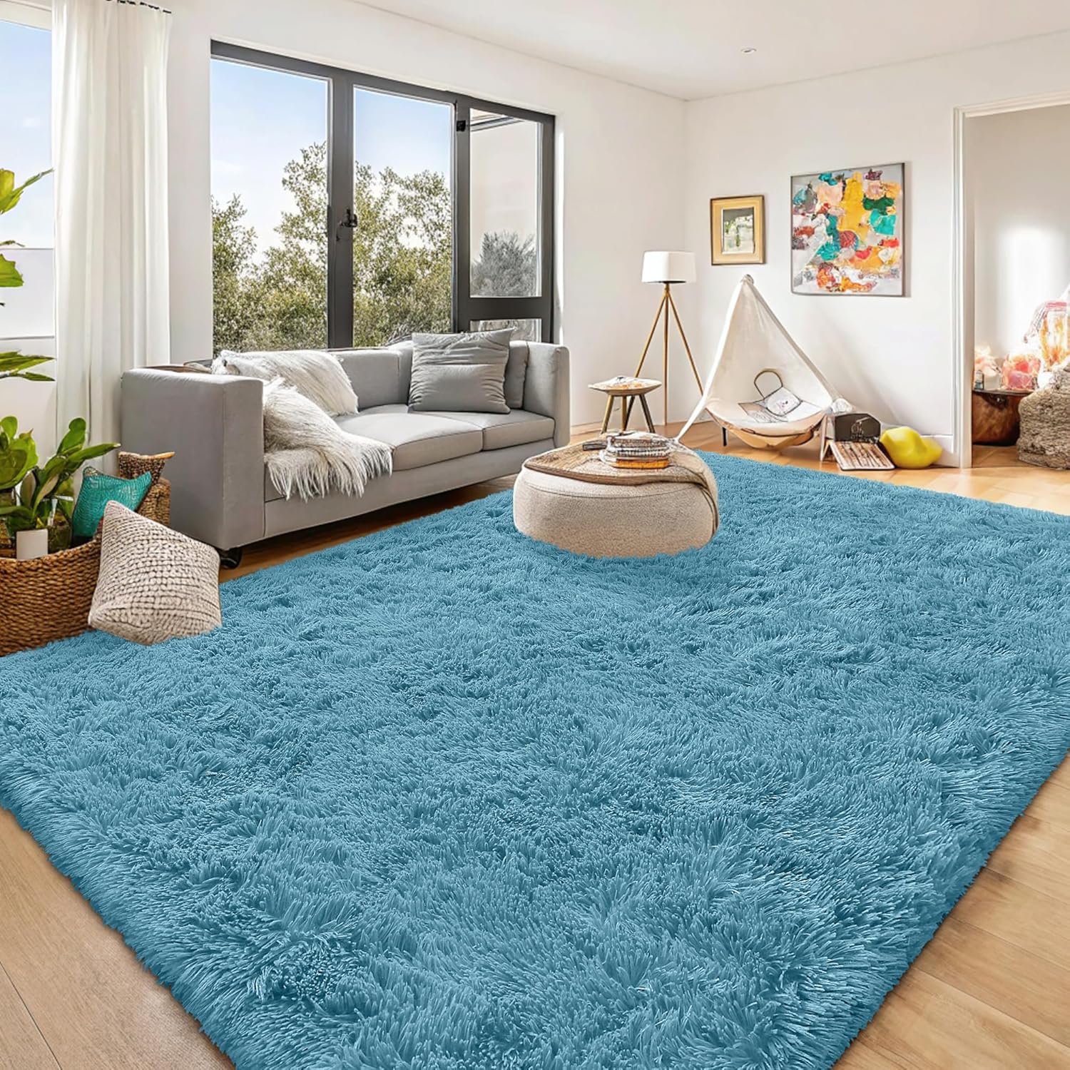 OLANLY Large Area Rug - Soft Fluffy Shaggy Carpet for Living Room & Bedroom | 9x12 Slate Blue