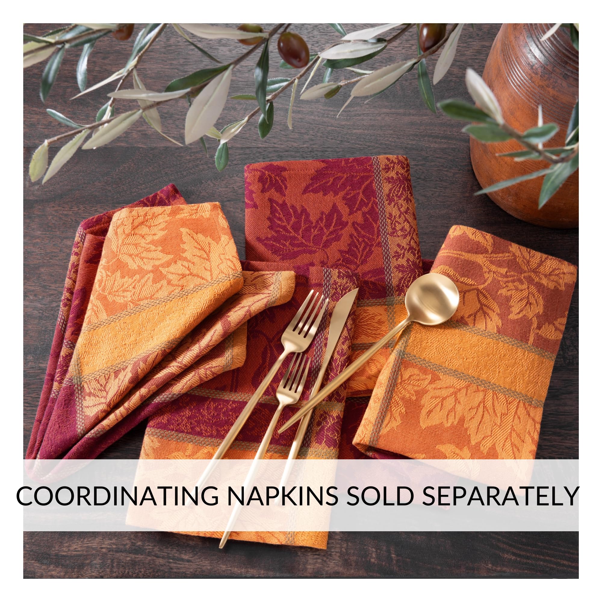 Elrene Home Fashions Maplewood Leaf Jacquard Fall/Harvest/Thanksgiving Woven Cotton Rectangle Tablecloth, 52"x70"