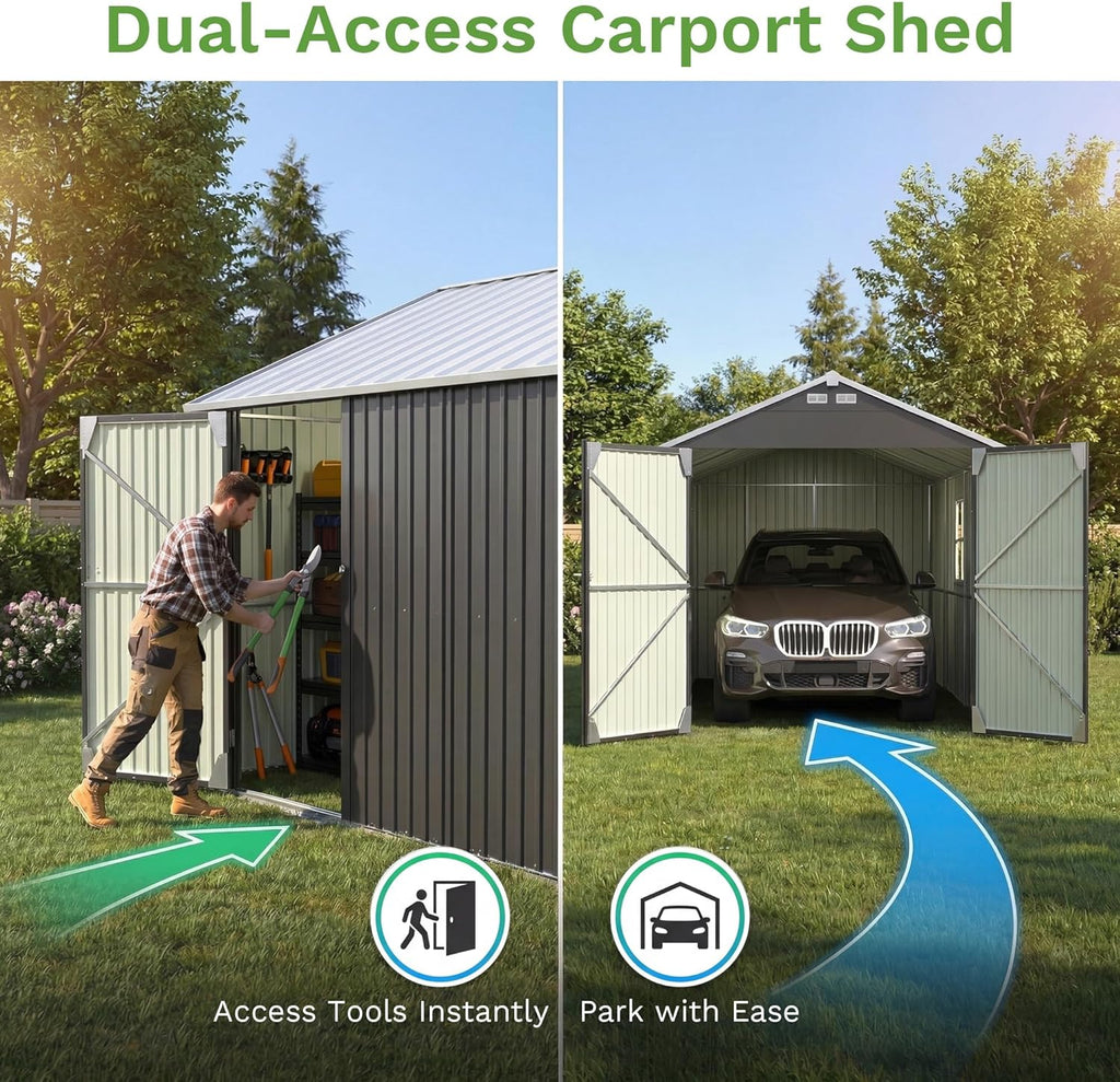 Patiowell 12x20 FT Outdoor Storage Shed - Large Metal Garden Shed with Lockable Doors & Vents | Waterproof Design