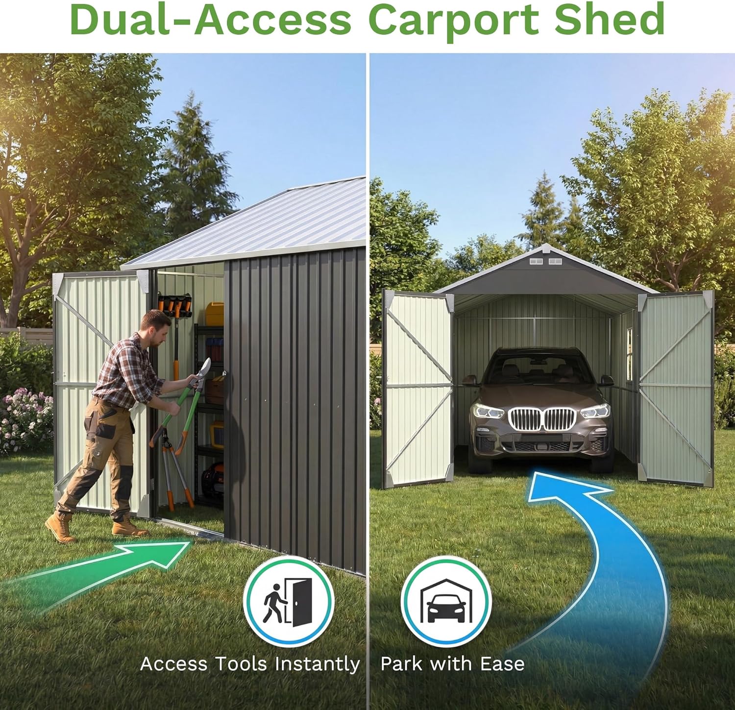 Patiowell 12x20 FT Outdoor Storage Shed - Large Metal Garden Shed with Lockable Doors & Vents | Waterproof Design