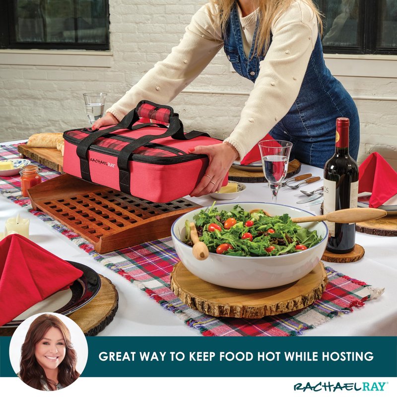 Rachael Ray Lasagna Lugger, Thermal Insulated Casserole Carrier for Hot or Cold Food, Lugger Tote for Potluck, Parties, Picnic, and Cookouts, Fits 9" x 13" Baking Dish, Buffalo Check
