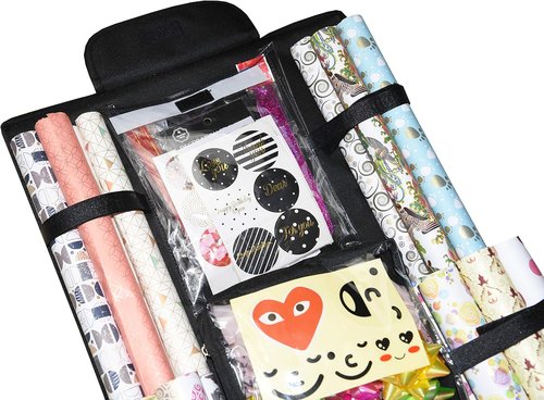 Freegrace Double-Sided Gift Wrap Organizer - Large 16 x 41 Inch Tearproof Storage Bag | Beige & Black