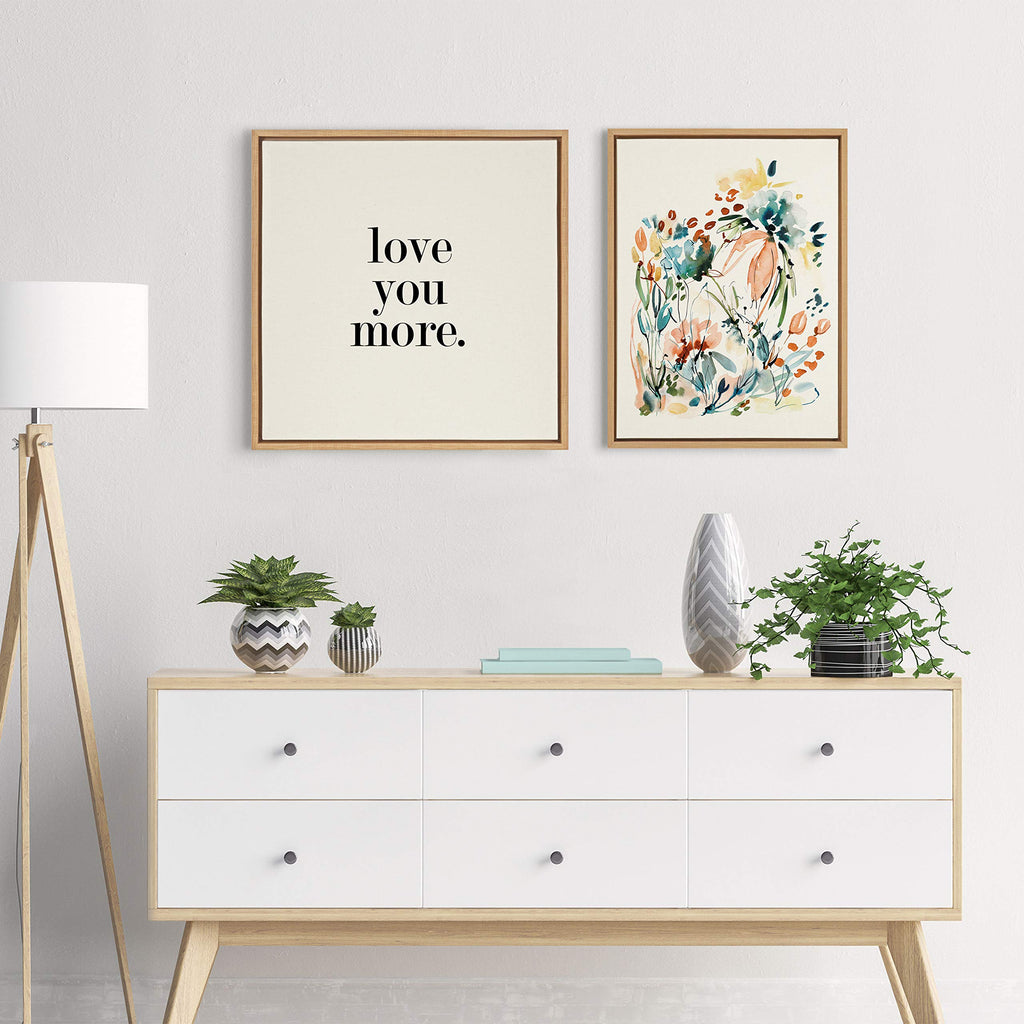 Kate and Laurel Sylvie Awaking Peach Framed Linen Textured Canvas Wall Art by Sara Berrenson, 18x24 Natural, Vibrant Floral Art for Wall