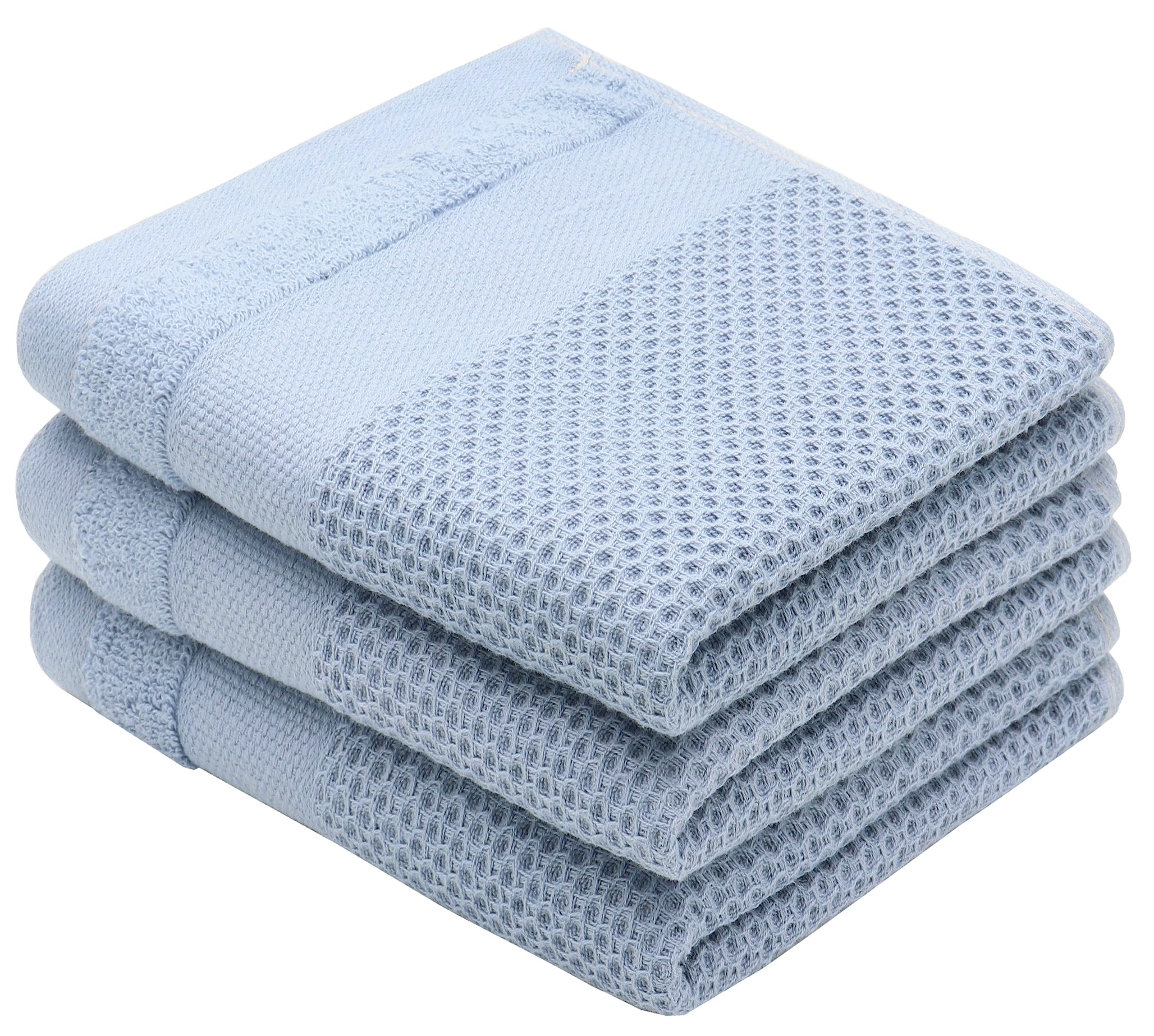 Mia'sDream Cotton Waffle Weave Hand Face Head Towel, Kitchen Tea Dish Washcloths, Soft Absorbent Bath Guest Gym, 13x28 Inch, 3 Pack (Blue)