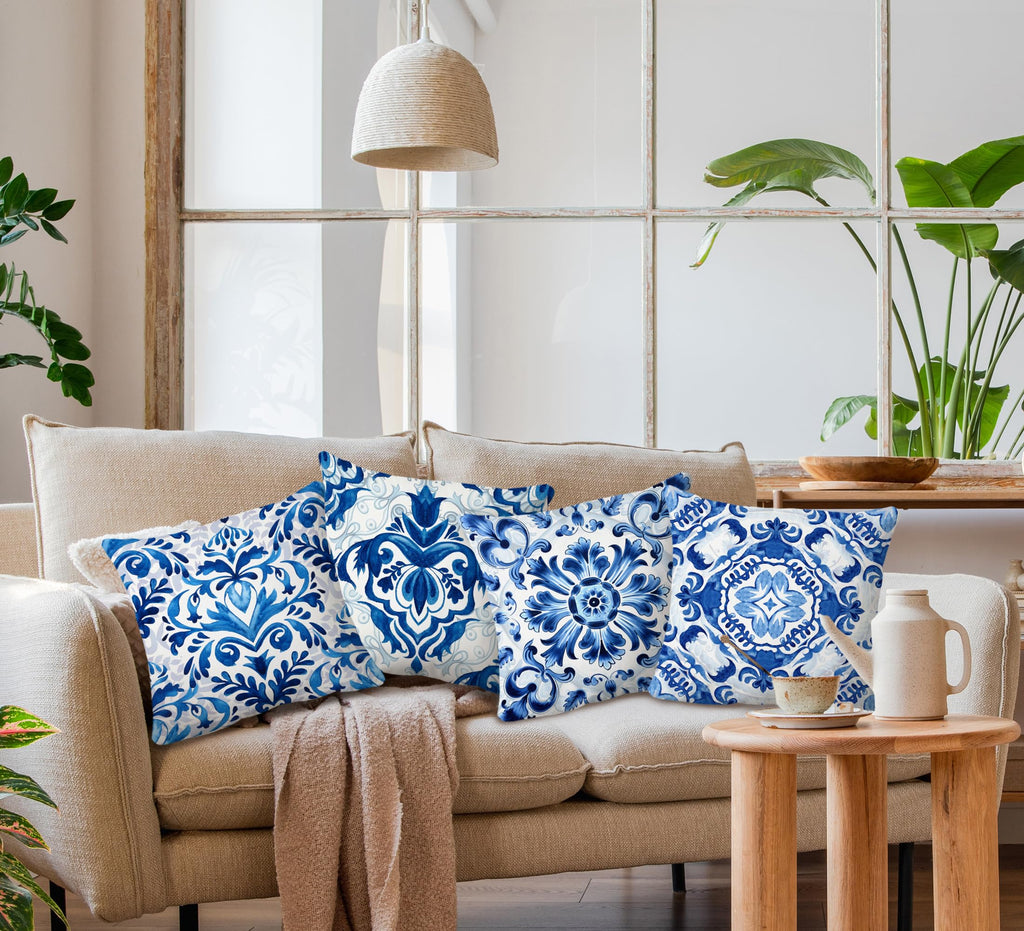 Huester Chinoiserie Pillow Covers - 18x18, Decorative Throw Pillows, Blue and White Porcelain Living Room Home Decor