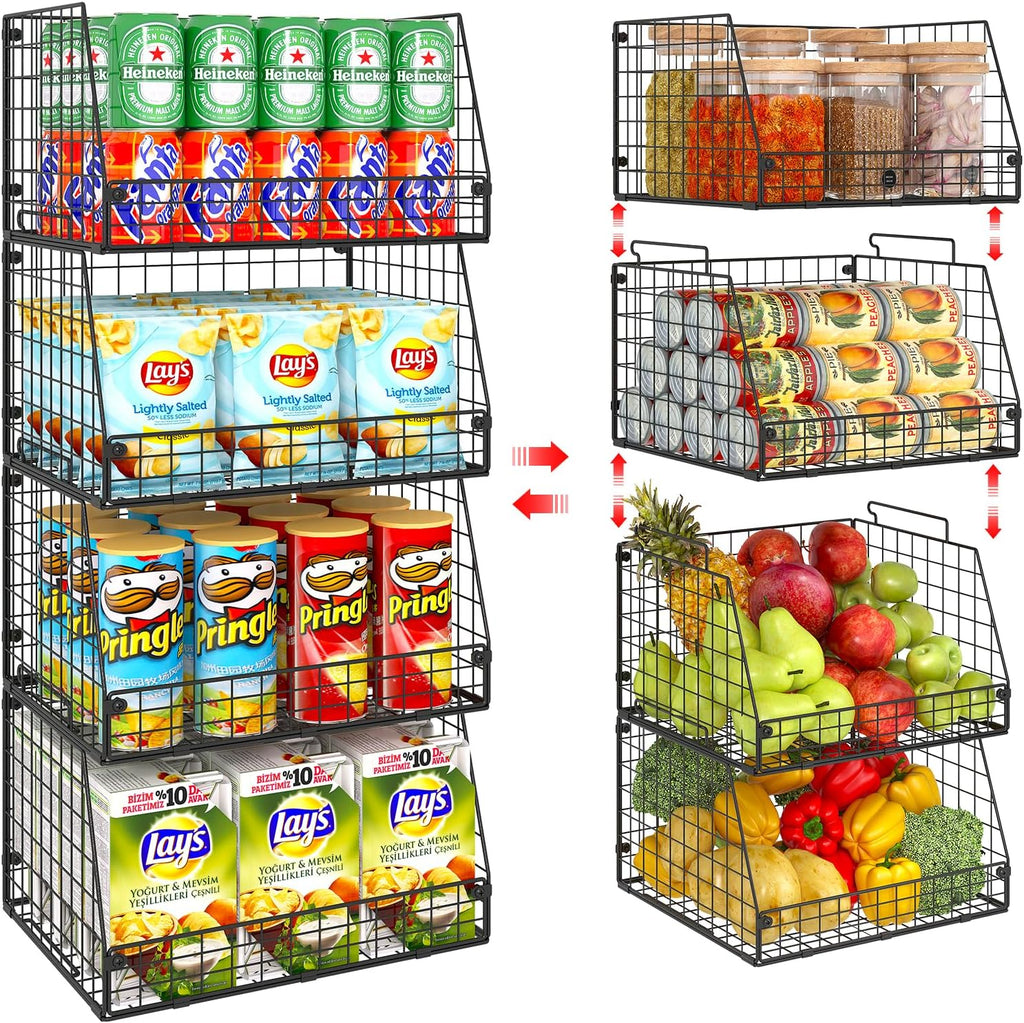 XXL Stackable Wire Storage Baskets by [Brand Name] - Extra Large Pantry Organizer for Fruits, Vegetables & Snacks