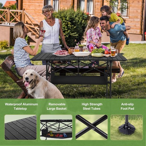 LET'S CAMP Portable Aluminum Folding Camping Table - Adjustable Height, Large Storage & Carrying Bag for Outdoor Activities