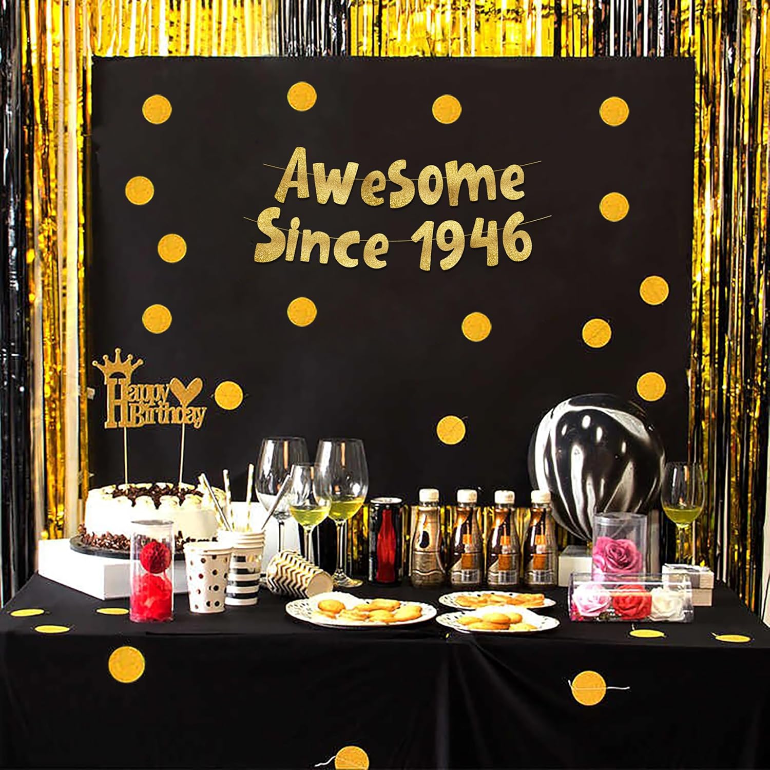 Awesome Since 1946 Gold Glitter Banner - Funny 80th Birthday Decorations for Men & Women