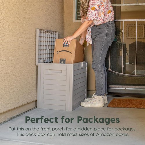 IRIS USA 35-Gallon Outdoor Storage Box - Lockable, UV-Protected & Weather-Resistant - Beige