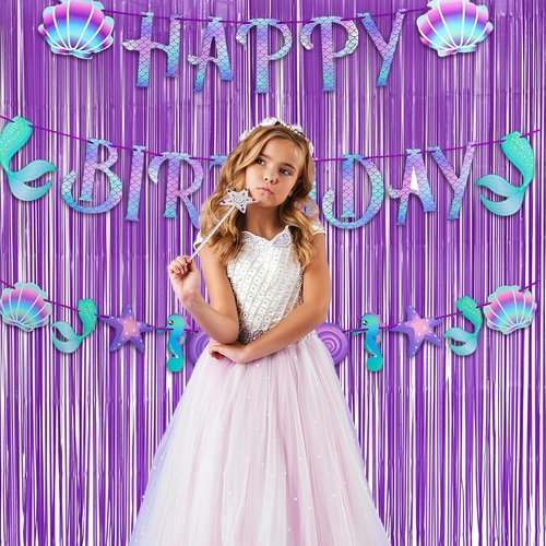 GREATRIL Purple Tinsel Fringe Party Backdrop - Perfect for Lavender Fairy Birthday Decor | 3.2ft x 8.2ft - 2 Packs