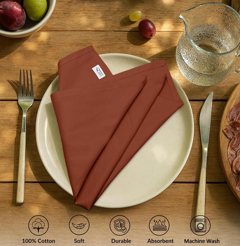 Ruvanti Cloth Napkins Set of 12, 100% Cotton High GSM 18x18 Inches Soft, Washable, Highly Durable & Absorbent, Perfect for Parties, Christmas, Thanksgiving Dinners – Rust