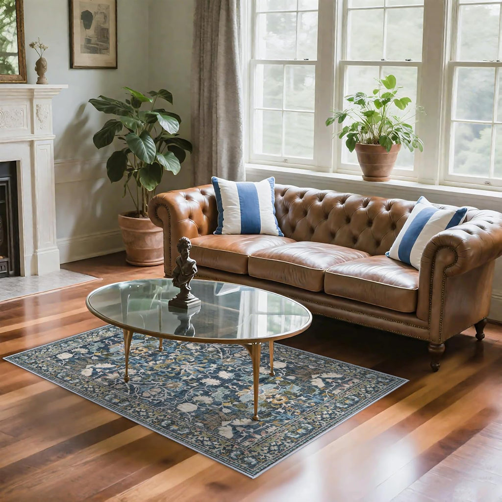 Skiennix 4x6 Area Rug - Washable Boho Floral Design | Non-Slip Low Pile Carpet for Living Room, Bedroom & Office