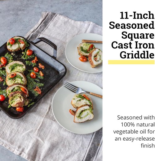 Lodge 11" Cast Iron Square Griddle - Superior Heat Retention for Indoor & Outdoor Cooking - Durable & Seasoned