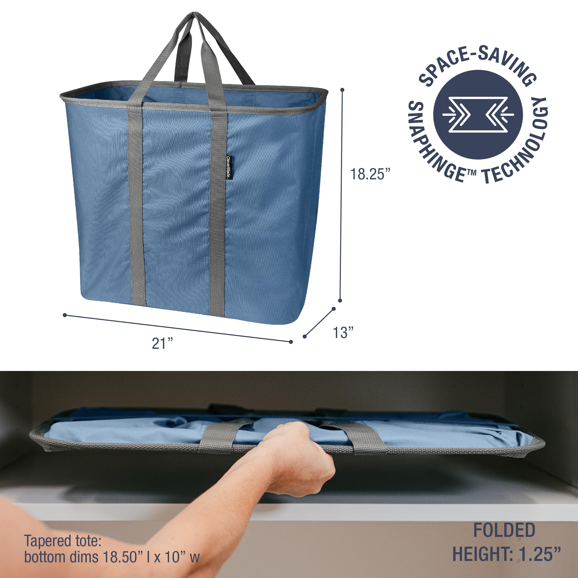 CleverMade Collapsible Laundry Caddy – Foldable Laundry Hamper & Tote, XXL 64L Pop-Up Laundry Basket with Handles, Space-Saving Laundry Organizer for Home, Dorm, Closet & Travel, 2 Pack - Denim Gray