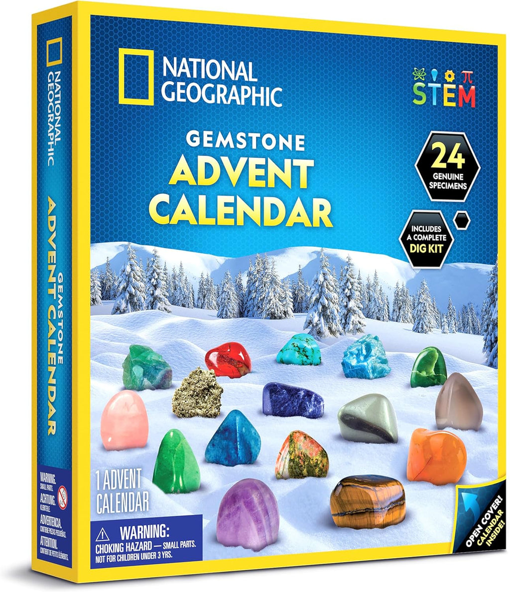 National Geographic 2025 Gemstone Advent Calendar - Limited Edition Kids' Countdown with 24 Gemstones & Dig Kit