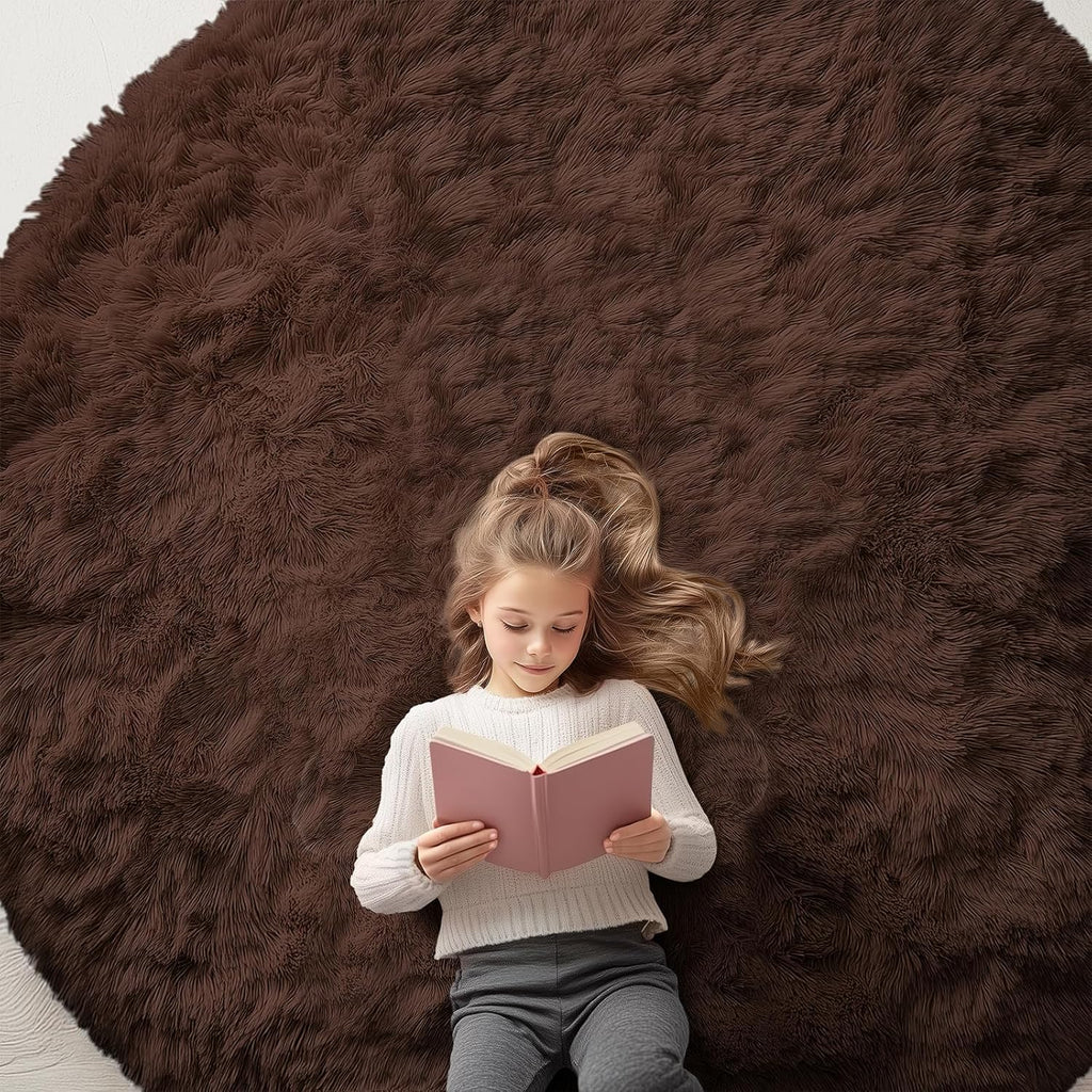 OLANLY Round Coffee Area Rug - Soft, Fluffy, Machine Washable 7 ft Circle Carpet for Bedroom & Living Room