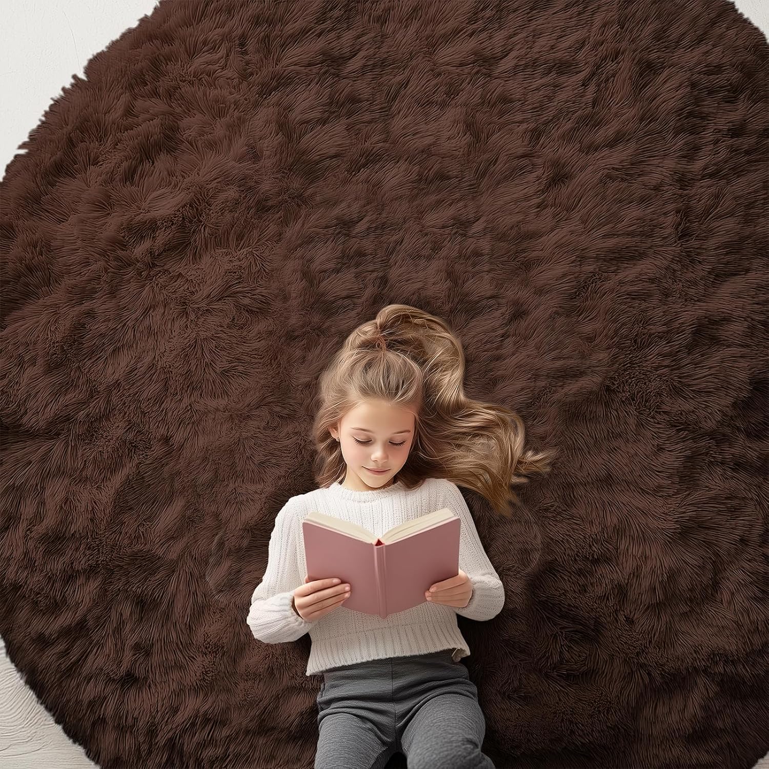 OLANLY Round Coffee Area Rug - Soft, Fluffy, Machine Washable 7 ft Circle Carpet for Bedroom & Living Room