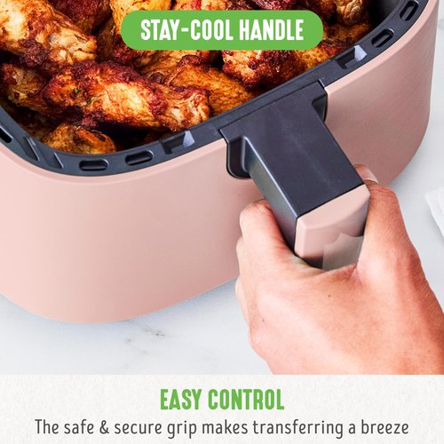 GreenLife 4.5QT Air Fryer, Mechanical Dial Controls, PFAS-Free Ceramic Nonstick Drawer, Adjustable Temp & Timer, LED Indicator, Oil-Less Cooking, Dishwasher Safe, Compact Family Size, Pink