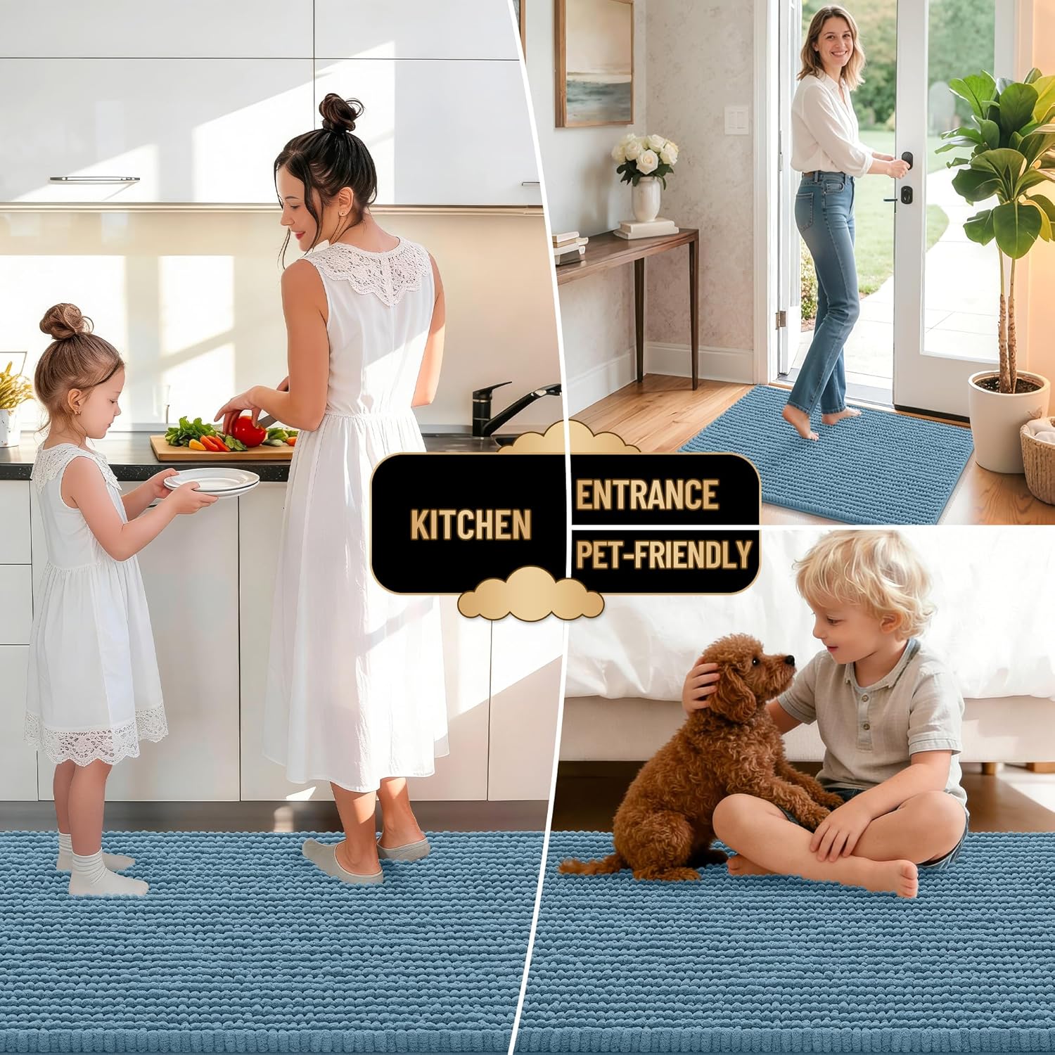 OLANLY Thick Bathroom Rugs - Extra Soft Chenille Mats with Rubber Backing | 24x16, Airy Blue