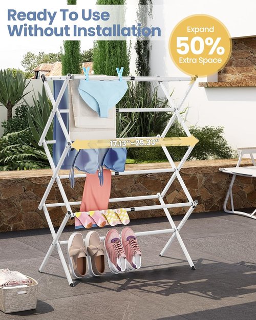 APEXCHASER Clothes Drying Rack - 3-Tier Expandable Metal Laundry Dryer | Collapsible Air Drying Rack, White
