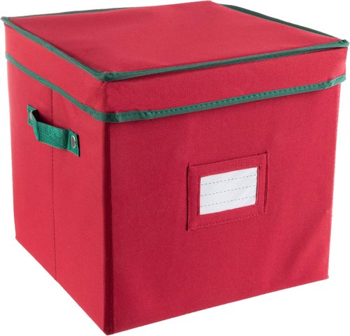 Elf Stor Christmas Decor Storage Box - Red Oxford Canvas Ornament Chest with 64 Dividers & Lid | Pack of 6