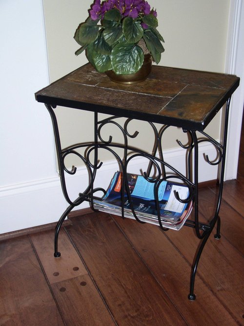 Zhongma End Table with Magazine Rack with Slate Table Top, Solid Real Stone, Side Table, Accent Table