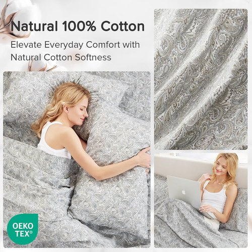 Comfort Spaces King Cotton Sheets - Breathable & Soft All-Season Set | 14" Pocket Fits Up to 16" Mattress, Paisley Multi 4 Piece