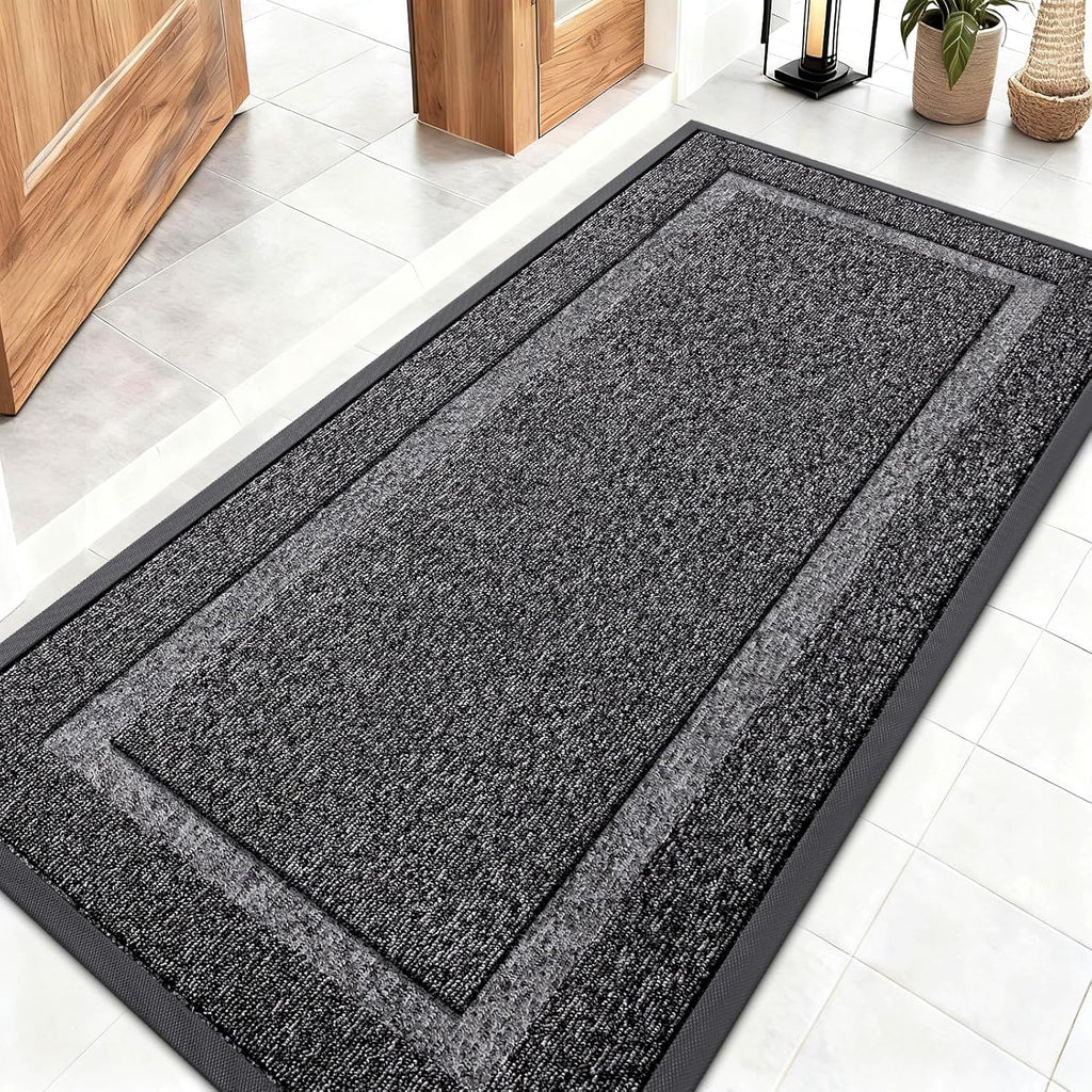 OLANLY Indoor Outdoor Front Door Mat - Waterproof All-Season Doormat, Easy Clean, 47x23, Black and White