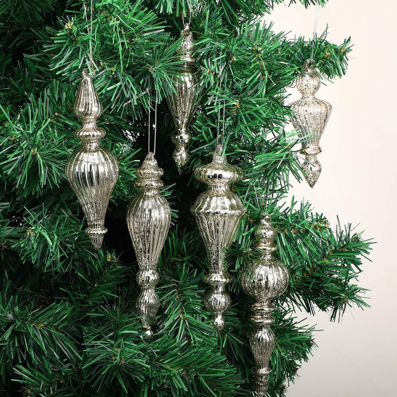 Suttmin 12 Pcs Crystal Glass Finial Christmas Ornaments Large Hanging Christmas Finials Hanging Christmas Tree Decorations for Xmas Tree Decoration Holiday Decor (Silver)