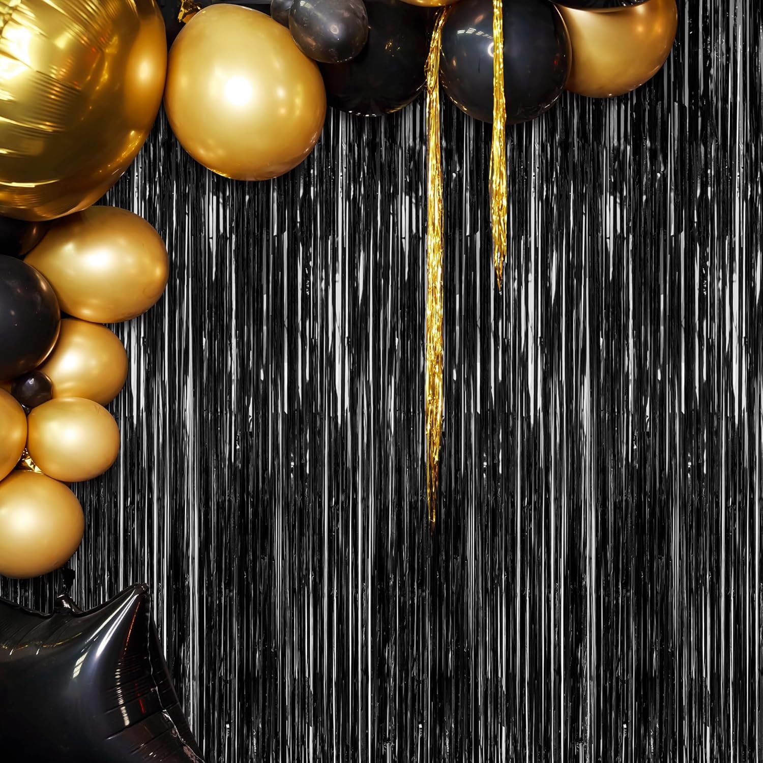 Regine Switzerland Graduation Party Decorations - 2 Pack Black Backdrop with Metallic Fringe | 3.28 FT x 7.05 FT