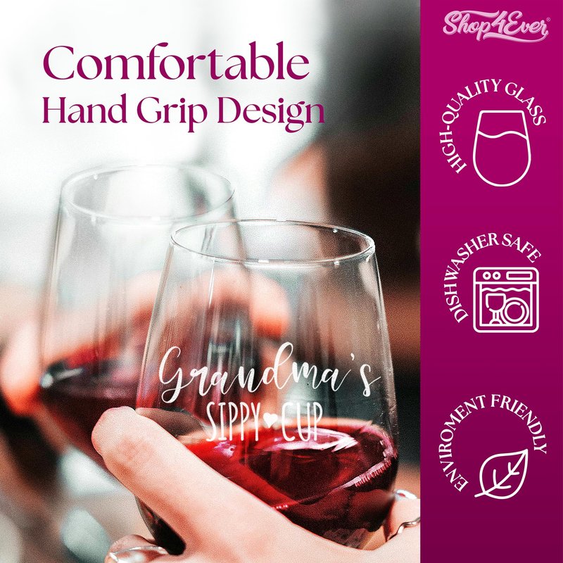 shop4ever Grandma's Sippy Cup Engraved Stemless Wine Glass 15 oz. Gift for Grandmother