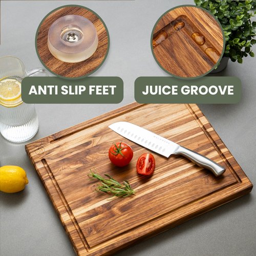 WALDWERK Large Teak Wood Cutting Board (18 x 14 x 1.2") - Solid Wood Cutting Board - Large Teak Wood Chopping Board - Wooden Butcher Block for Kitchen