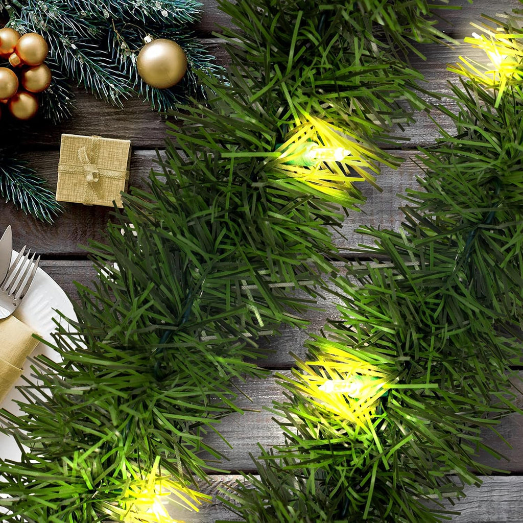 WATERGLIDE 49FT Lighted Christmas Green Garland - 100 Clear String Lights for Indoor/Outdoor Decor
