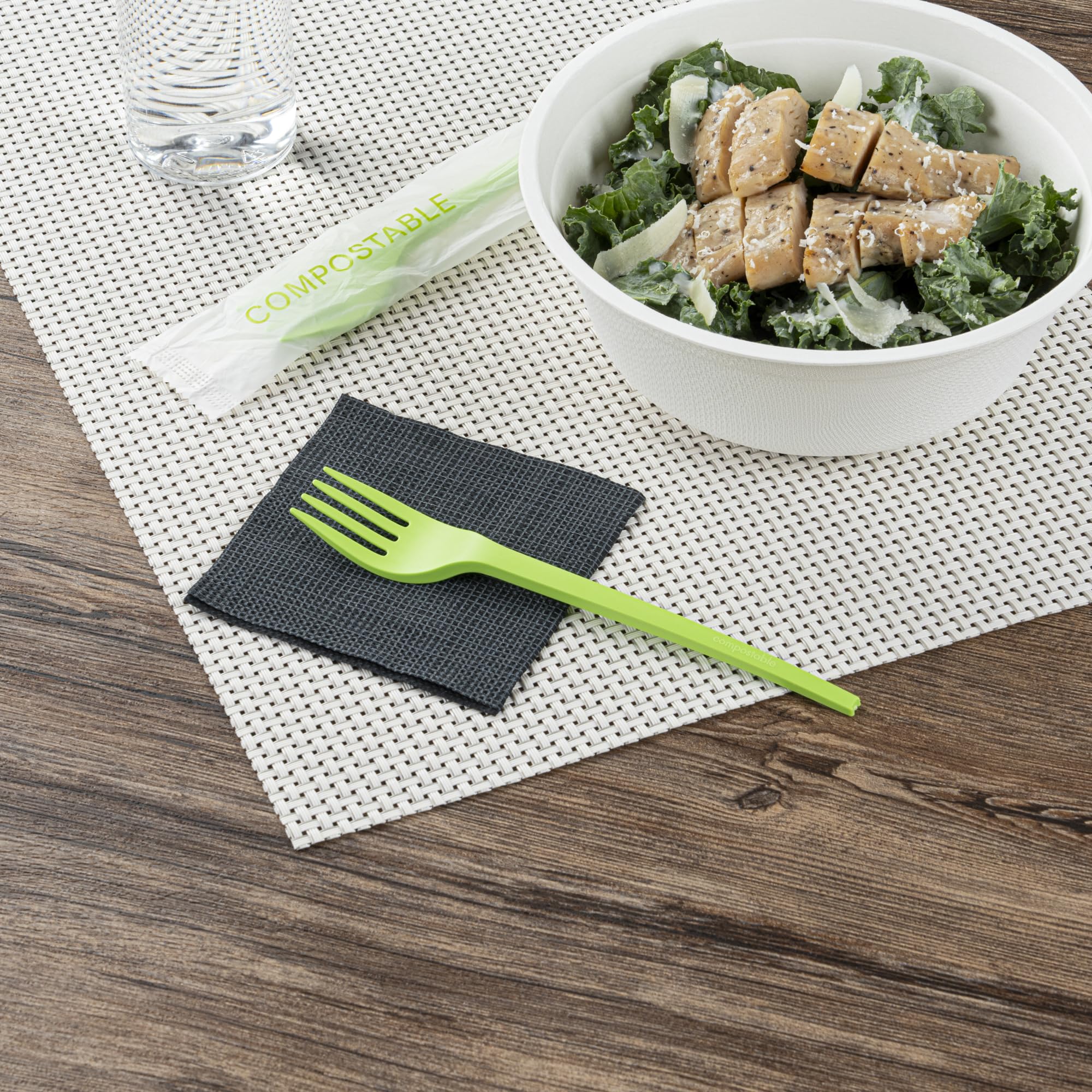 Restaurantware Basic Nature 6.5 Inch Forks 250 Disposable Fork - Individually Wrapped Durable Green CPLA Disposable Silverware Withstands Up To 180F Ideal For Large Events