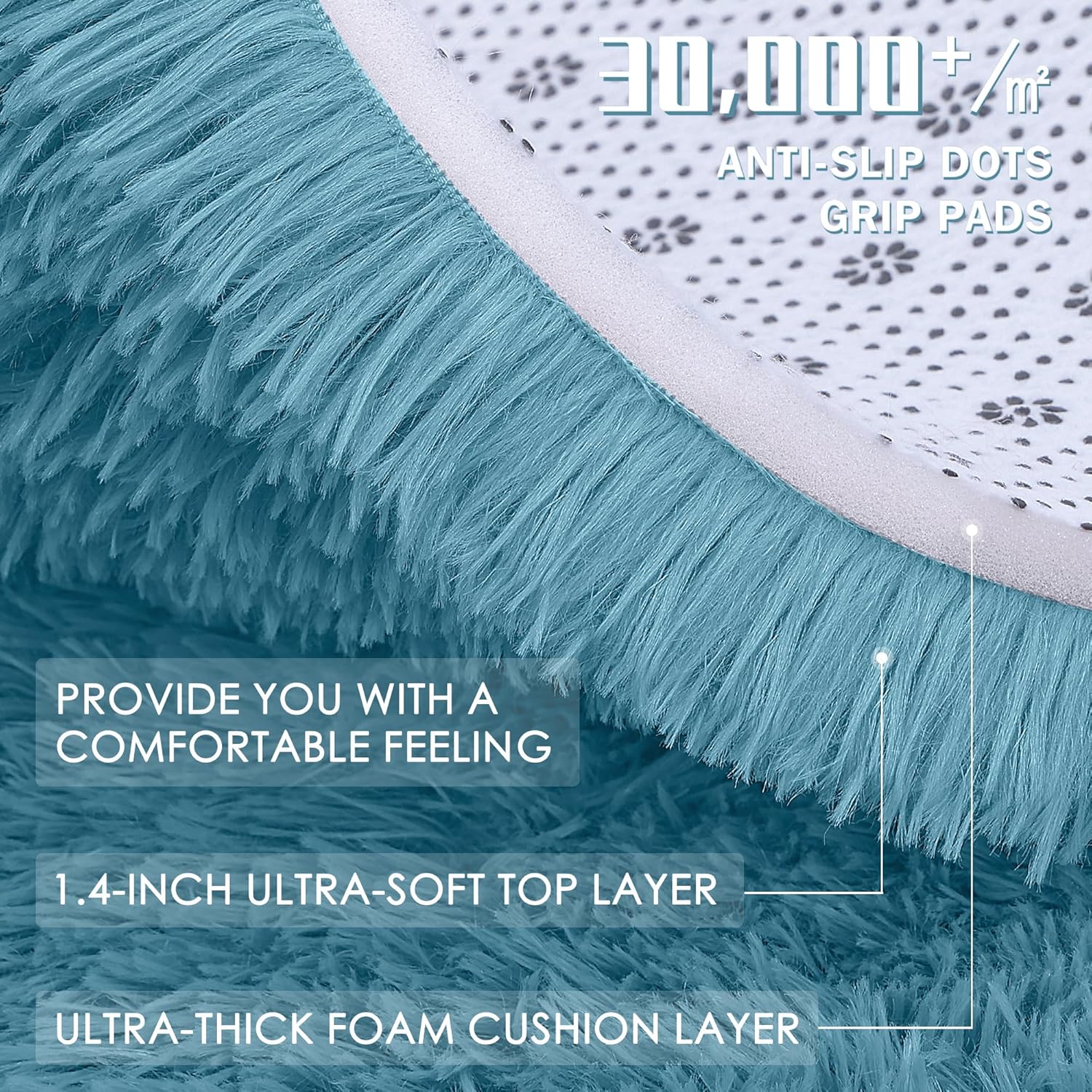 OLANLY Round Slate Blue Area Rug - Soft, Fluffy, Machine Washable 8 ft Carpet for Bedroom & Living Room