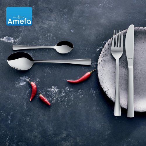Amefa Atlantic 45-Piece Flatware, Set for 8 – Stainless Steel Silverware, Mirror Finish, Rust-Resistant Durable Cutlery, Forks, Knives, Spoons, Salad Forks & Teaspoons for Dining & Entertaining