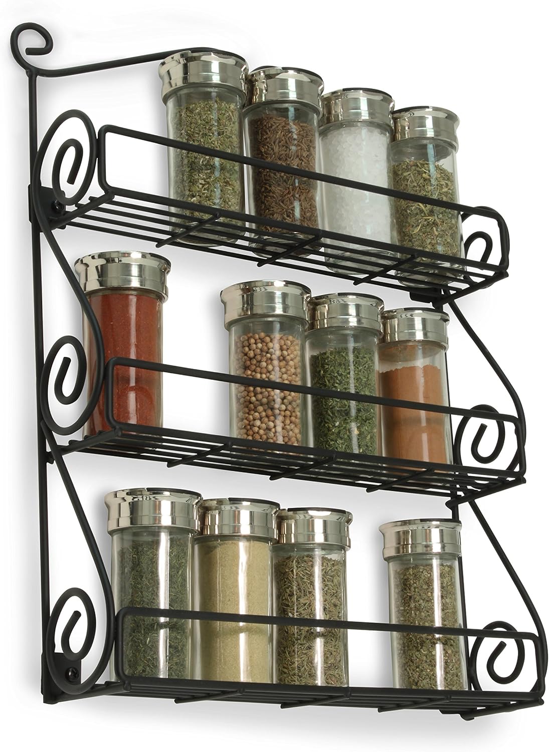 Spectrum Diversified Scroll Wall-Mounted Spice Rack Organizer - 3-Tier Design for Kitchen & Cabinet Storage
