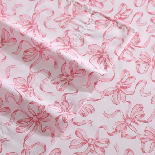 Betsey Johnson - Full Size Sheet Set, Ultra-Soft Bedding with Smooth & Silky Feel, Deep Pockets, Bed Sheets with Matching Fitted Sheet & Pillowcases (Ballet Bows Pink)
