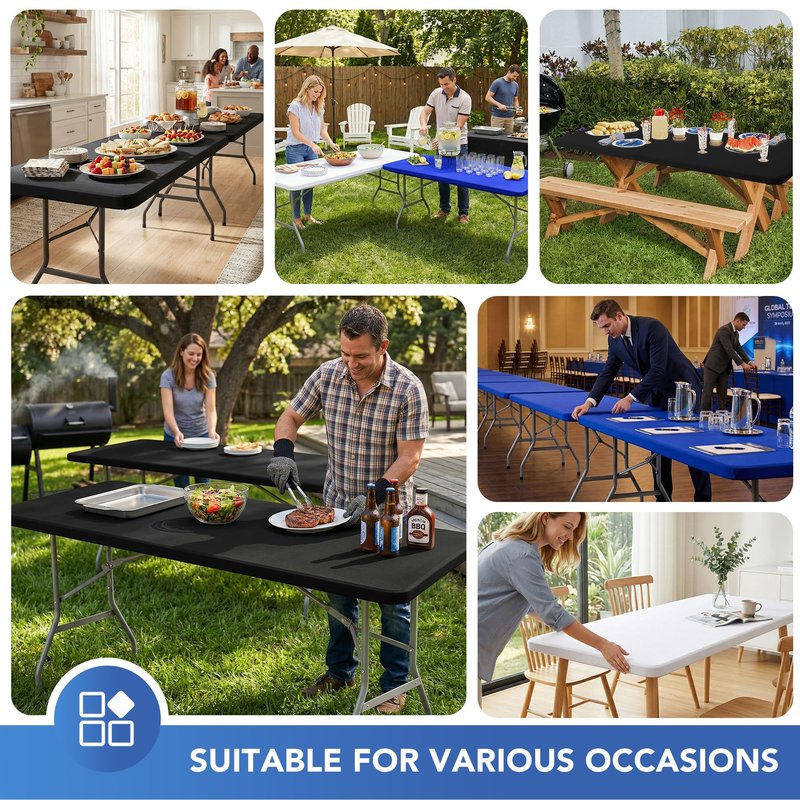 Enjoyidea Fitted Table Cloth Rectangle Table 42x72 Inch-2 Pack Black Elastic Spandex Table Cover-Small Stretch Folding Table Cloths Topper Cap for Kitchen Dining Picnic Patio Outdoor Party Tables