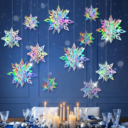 Cheerland Iridescent Snowflake Garland - Holographic 3D Streamers for Winter Wonderland Decor