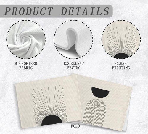 Black Boho Sun Sunray Geometric Arch Semi Circle Kitchen Towels and Dishcloths Set of 2, Absorbent Drying Cloth Hand Towels Tea Towels for Bathroom Kitchen, Gifts for Women Girls, 1624 inches