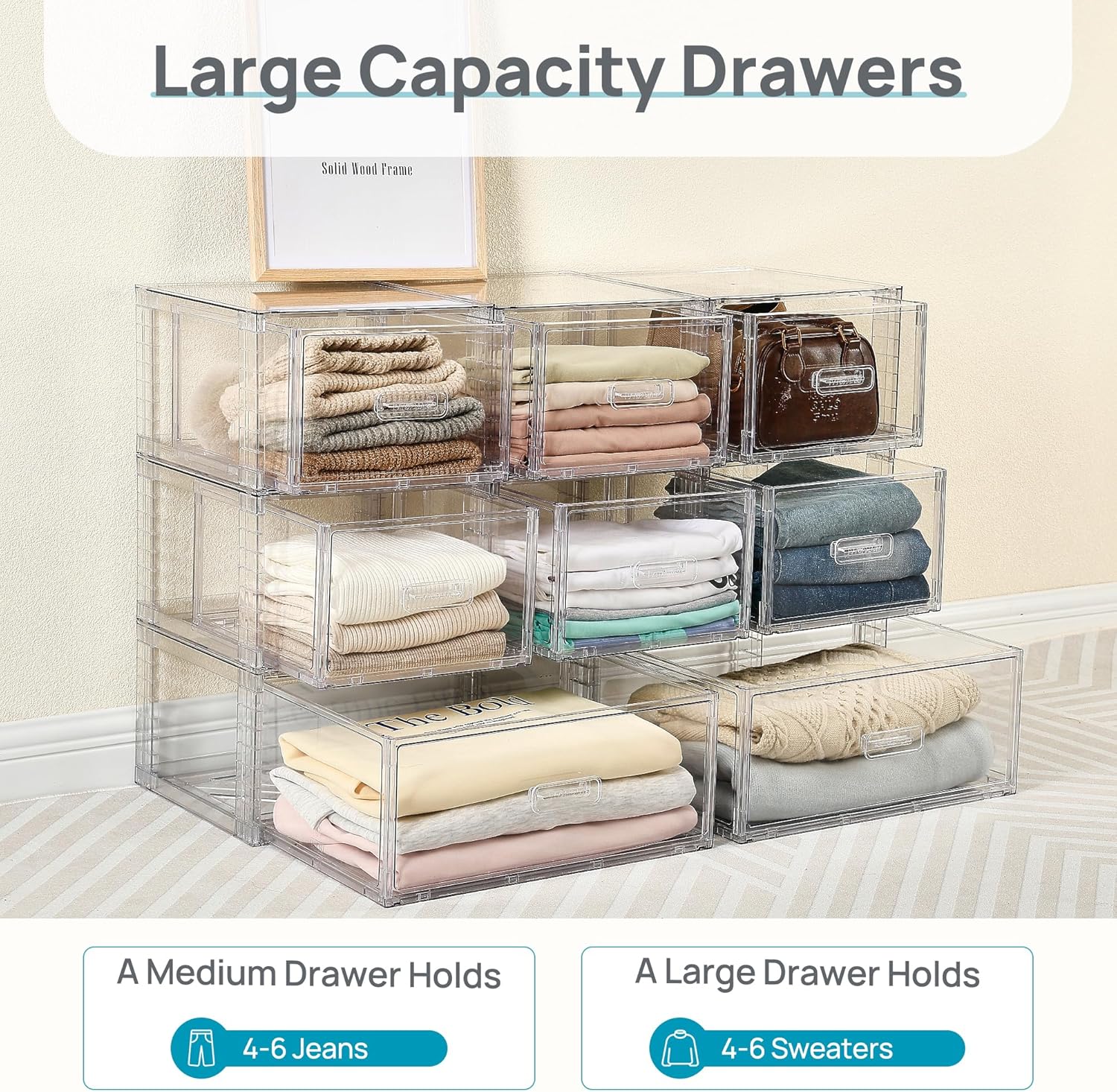 Vtopmart 18QT Clear Stackable Storage Drawers - Easy Assembly Closet Organizers | Medium Size for Bathroom & Kitchen