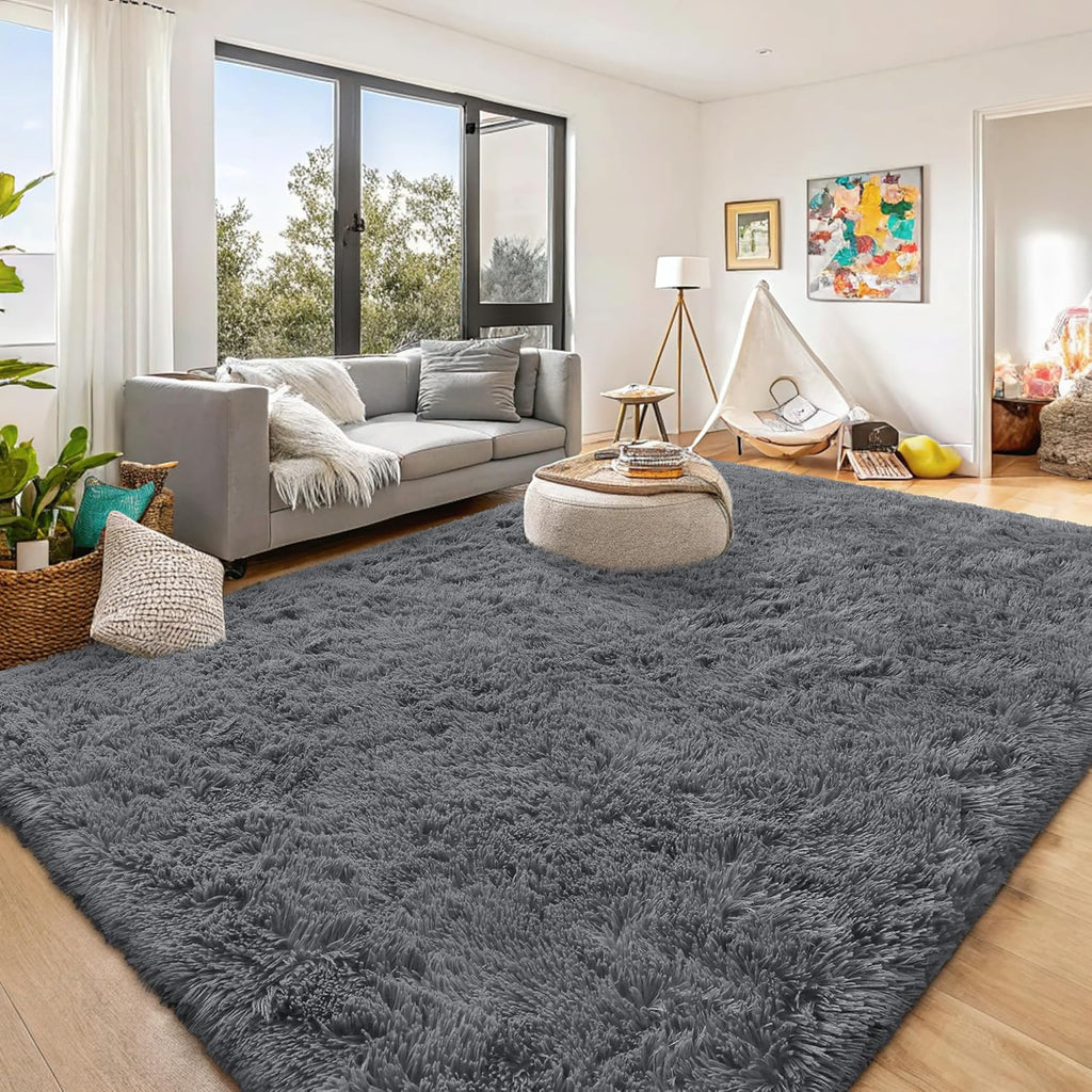 OLANLY Large Area Rug - Soft Fluffy Shaggy Indoor Carpet for Living Room & Bedroom | Grey 9x10 ft