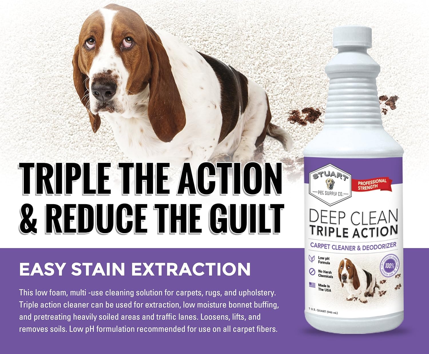 Stuart Pet Supply Co. Carpet Cleaner Solution - Professional Strength Deep Clean & Deodorizer | 128 fl oz