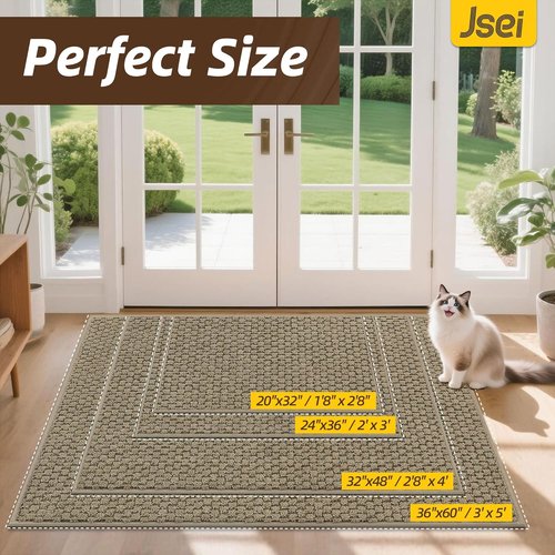 JSEI Dirt Trapper Door Mat - Non-Slip Washable Entryway Rug | 32"x48", Absorbent Beige Mat for Dogs & Wet Shoes