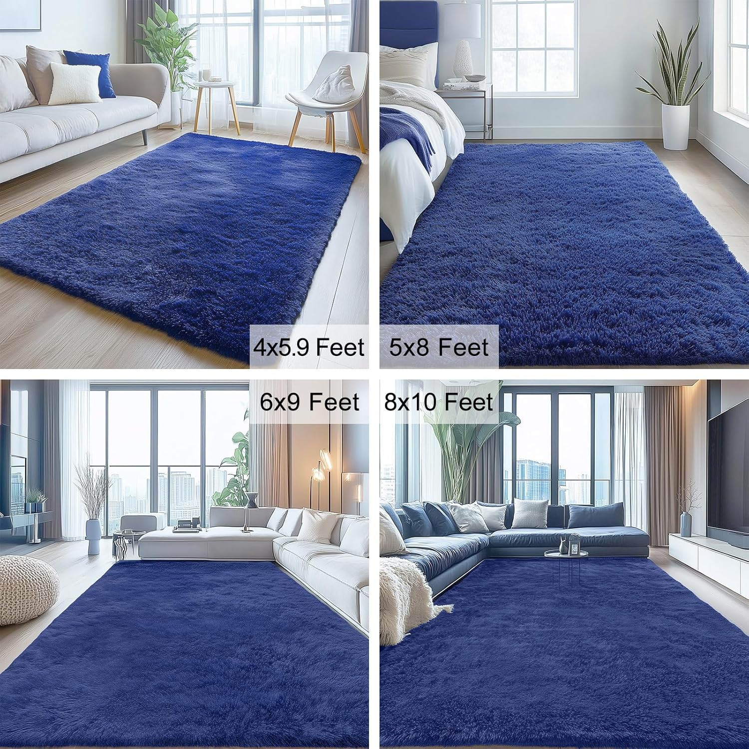 OLANLY Accent Rug - Soft Fluffy Shaggy Area Rug for Bedroom & Living Room | Navy Blue, 3x4 ft